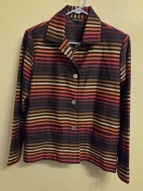 Boho Retro 70s Vibe Striped Button Up Shacket Blazer Small Earth Tones Layering